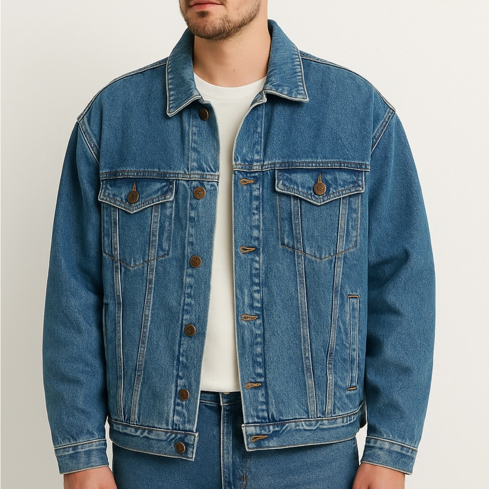 Vintage Denim Trucker Jacket ID WEAR Streetwear Oversized XL Relaxed Grunge - Picture 14 of 14